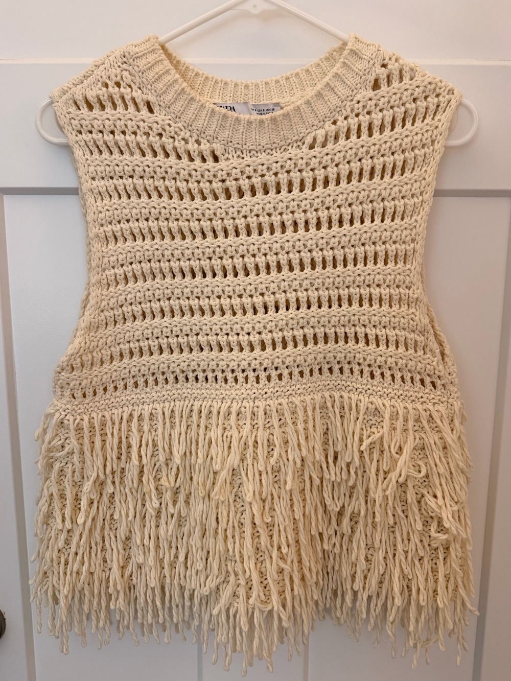 Zara Cream Open-Knit Crewneck Sweater